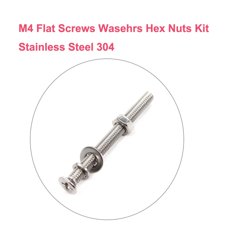 cSeao M3 M4 M5 M6 Countersunk Flat Phillips Machine Screws Hex Nut Flat Washers Spring Washers Assortment Kit 304 Stainless Steel (340pcs M4 x 30/35 / 40/45 / 50mm) - Image 5